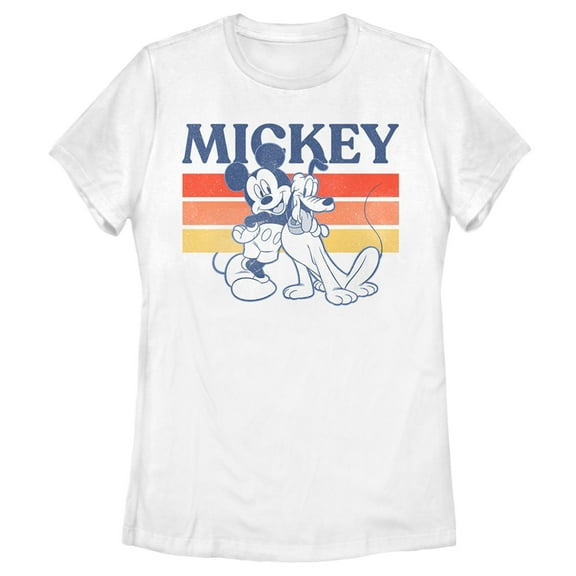Women's Mickey & Friends Retro Pluto and Mickey Mouse Graphic Tee White Small