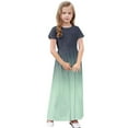 thumbnail image 6 of Feancey Girls Casual Maxi Dresses Summer Short Sleeve Round Neck T-Shirt Dress Trendy Gradient Swing Dresses Loose Fit Casual A-Line Dress with Pockets Green 4 Years, 6 of 10