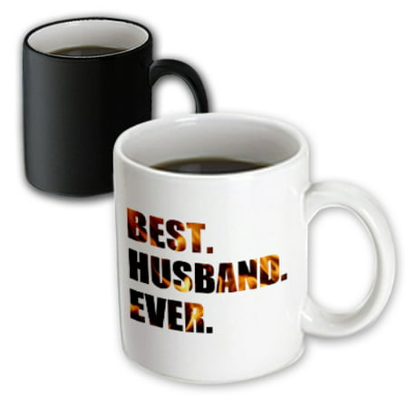 3dRose Best Husband Ever - cut out of orange black fiery flames fire graphic, Magic Transforming Mug, (Best Way To Cut An Orange)