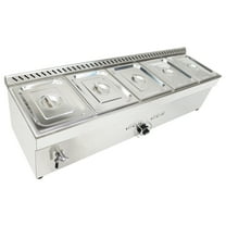 PreAsion Propane Gas Food Warmer Bain-Marie Buffet Steam Table 5 Pan Stainless Steel Countertop Food Warmer