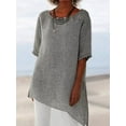 thumbnail image 2 of Timegard Summer Tops for Women Crewneck Drop Shoulder 1/2 Sleeve Irregularly Casual Loose Mid Long Blouse, 2 of 6