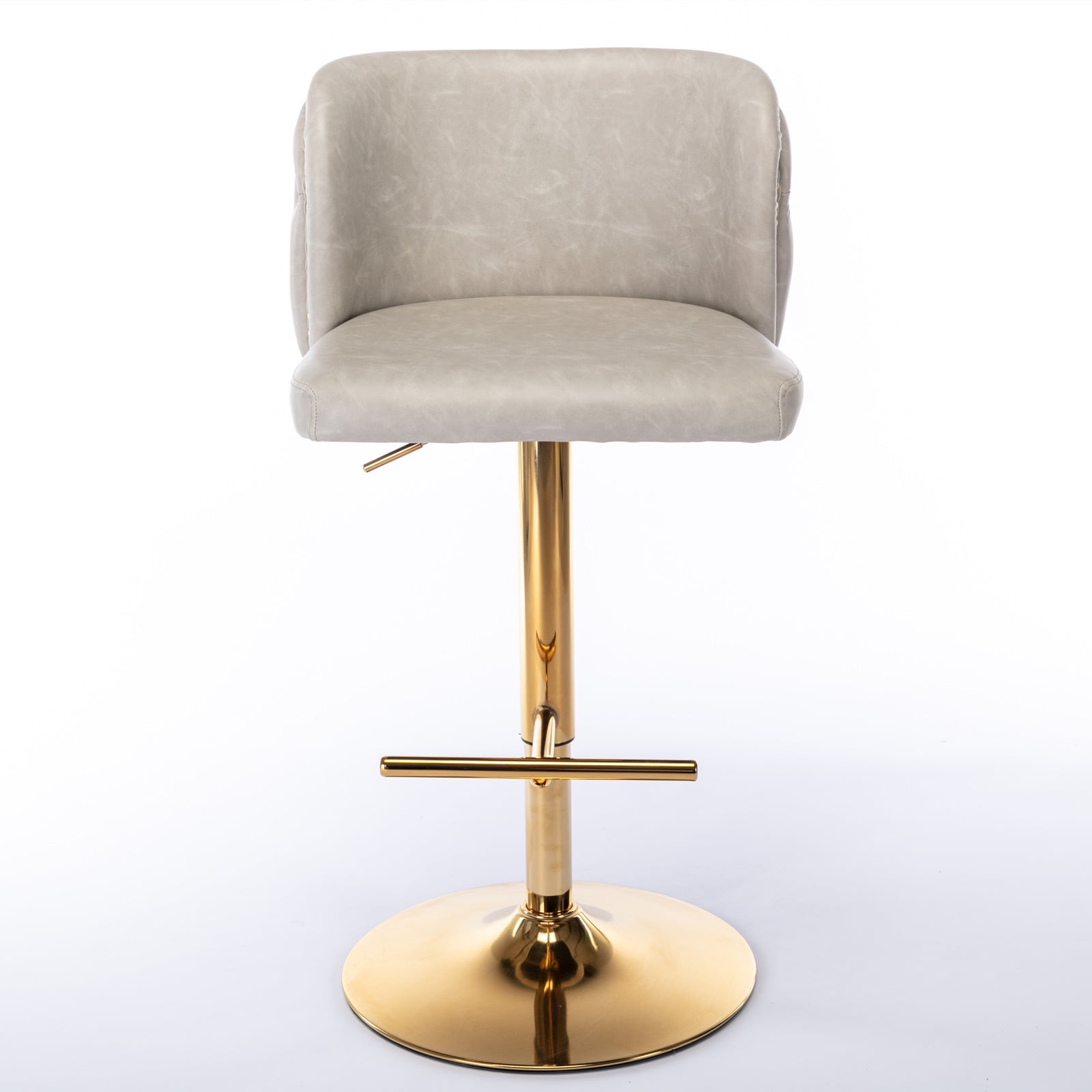 Set of 2 Beige Adjustable Height Swivel Bar Stools, Modern Full Tufted Back PU Leather Upholstered Counter Bar Chairs for Kitchen Island Home Pub