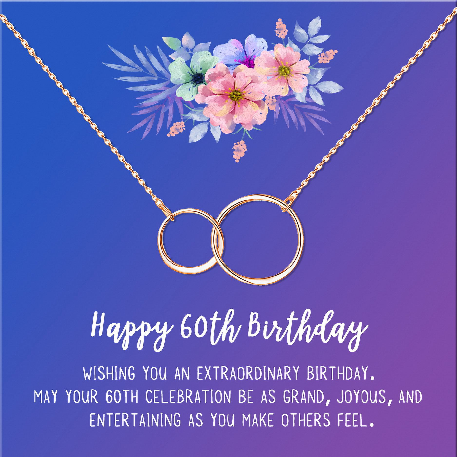 Anavia Happy 60st Birthday Gifts Stainless Steel Fashion Necklace Birthday Card Jewelry Gift for Her, Birthday Gift for Grandma-[Rose Gold Infinity Double Ring, Blue-Purple Gift Card]