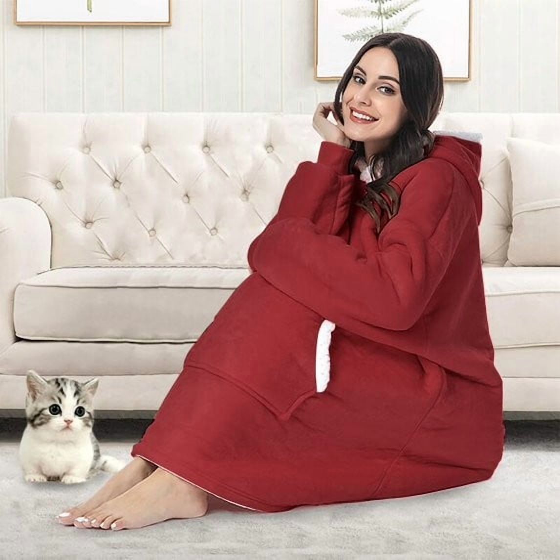 MecTo Wearable Blanket Hoodie Women’s Day Gift, Oversized Sherpa Fleece Blanket Sweatshirt with Sleeves & Pocket
