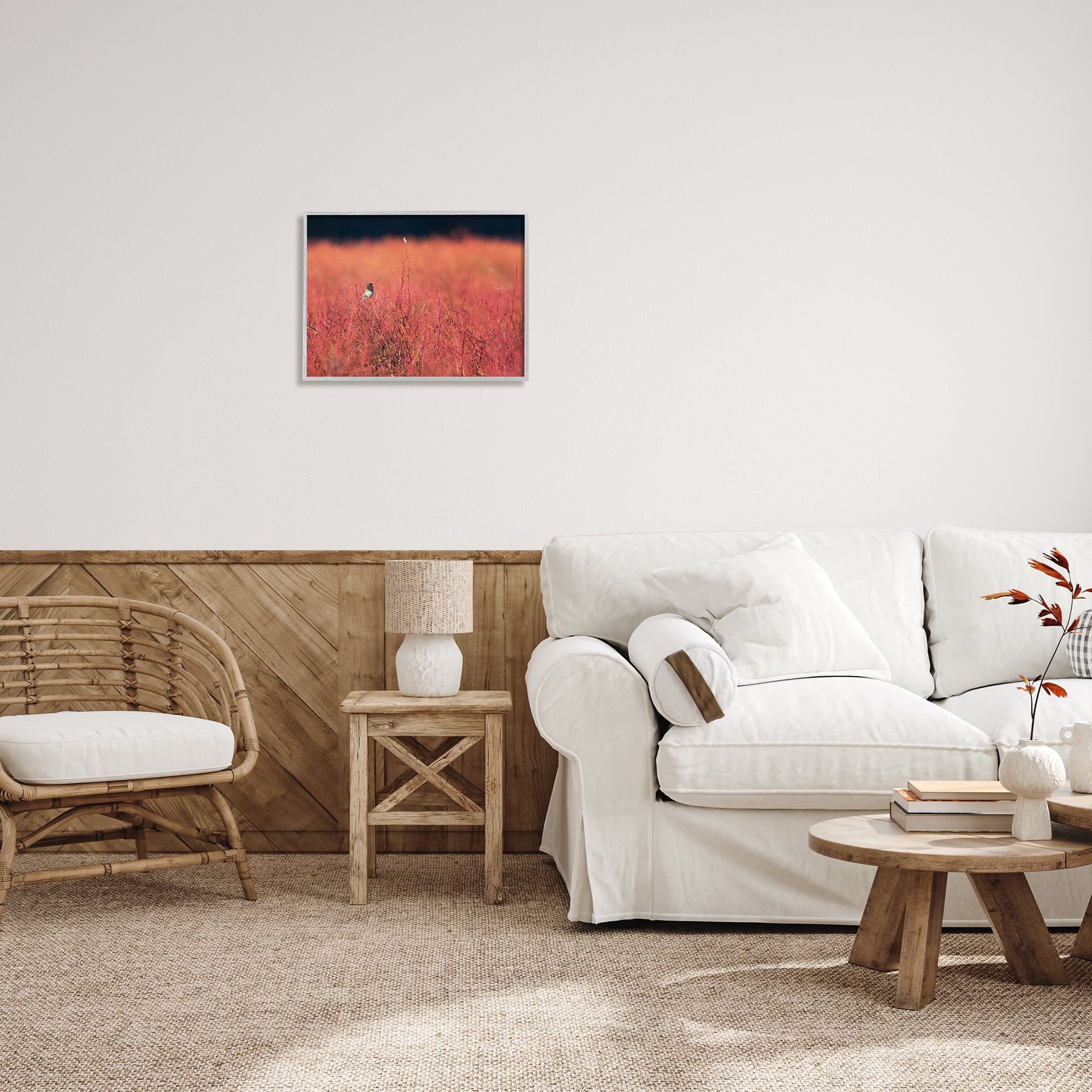 Stupell Industries Bird in Red Field Nature Photography Gray Framed Art Print Wall Art, 20 x 16