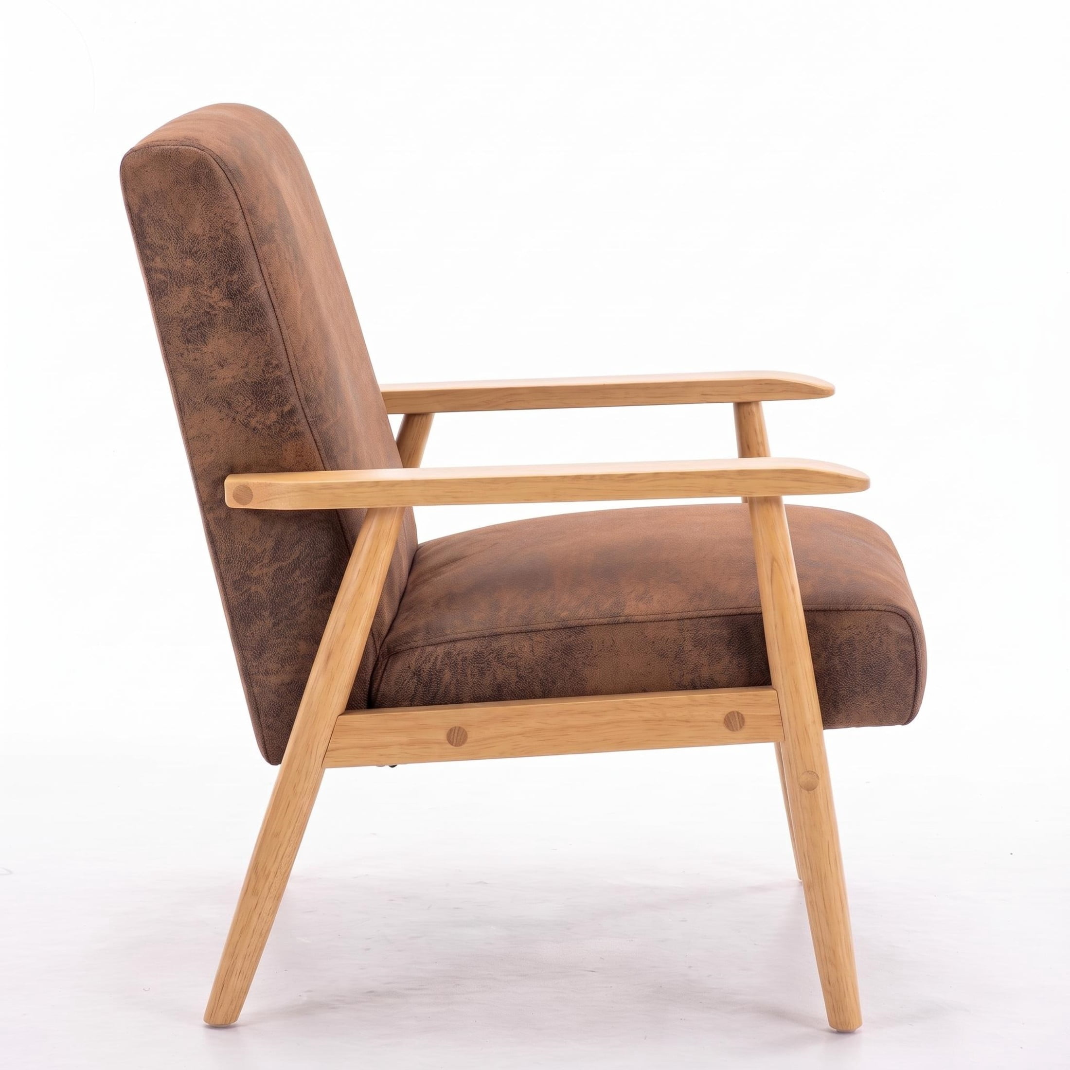 GDF Studio 25.38" Mid-Century Modern Armchair with Tapered Solid Wood Arms, Microfiber Upholstery, Light Brown