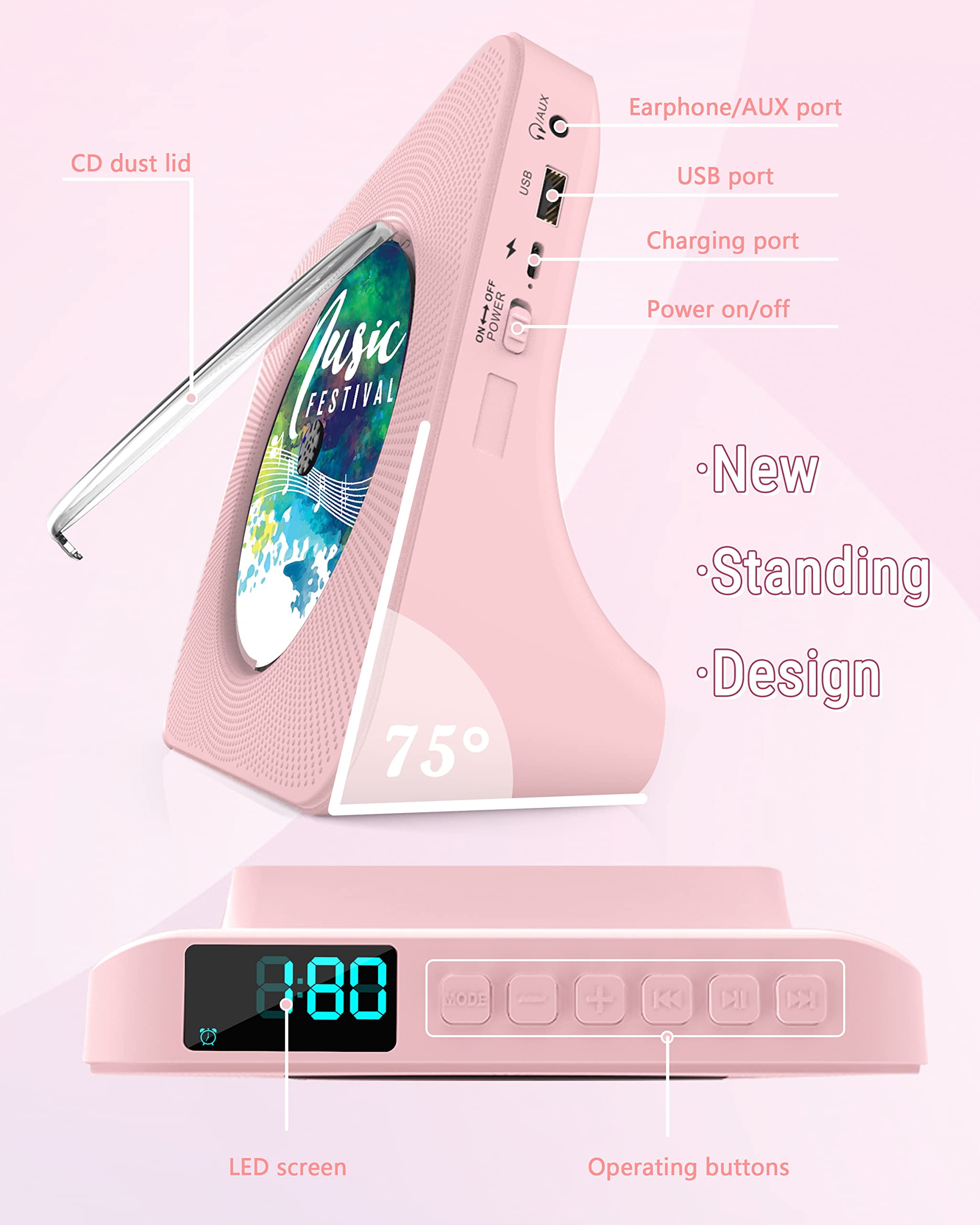 Jazmm CD Player Portable with Bluetooth, HiFi Sound Speaker, FM Radio CD Music Player for Home with Remote Control,  for Home Desktop