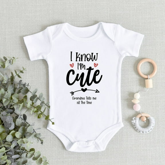 Grandma Baby Bodysuit, I Know I'M Cute Grandma Tells Me All The Time Bodysuit, Grandma Loves Me, New Grandma Grandbaby Cute Baby Onesie, BABY BODYSUIT LAT 4424