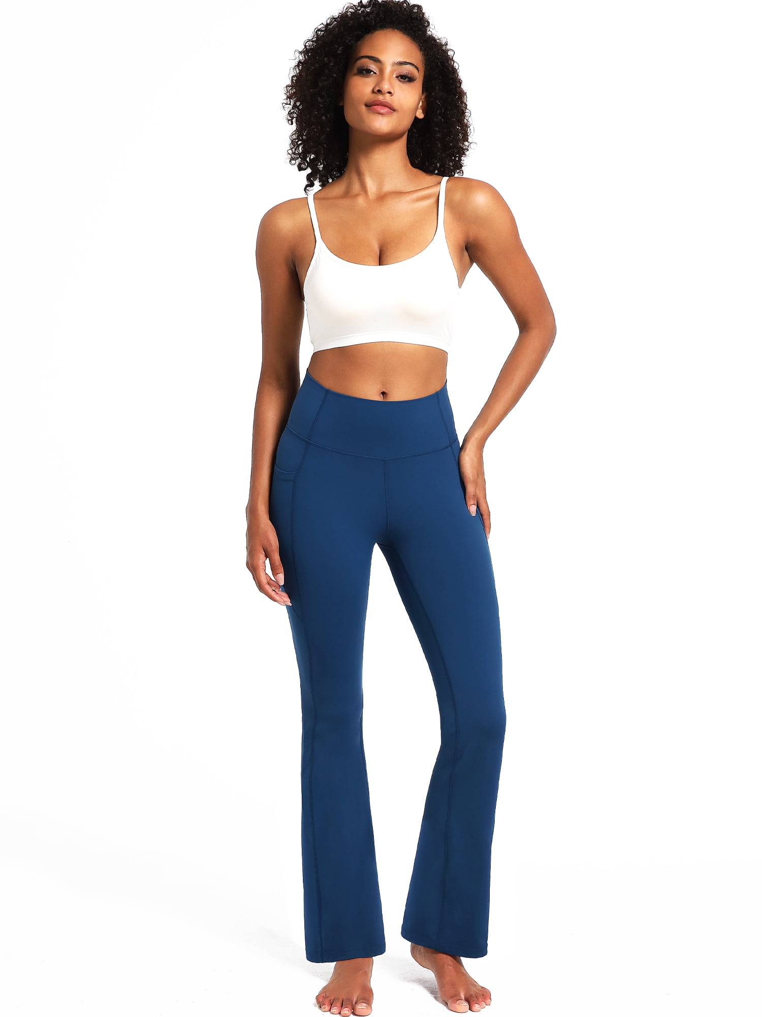 NELEUS Womens Flare Leggings for Yoga Workout Lycra High Waist Stretch Bootcut Pants with Two Pockets,Navy Blue,US Size S