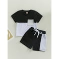 thumbnail image 2 of Cenuakty Infant Baby Boys Summer Outfits Contrast Color Short Sleeve Pullover T-shirt and Elastic Shorts Set, 2 of 8
