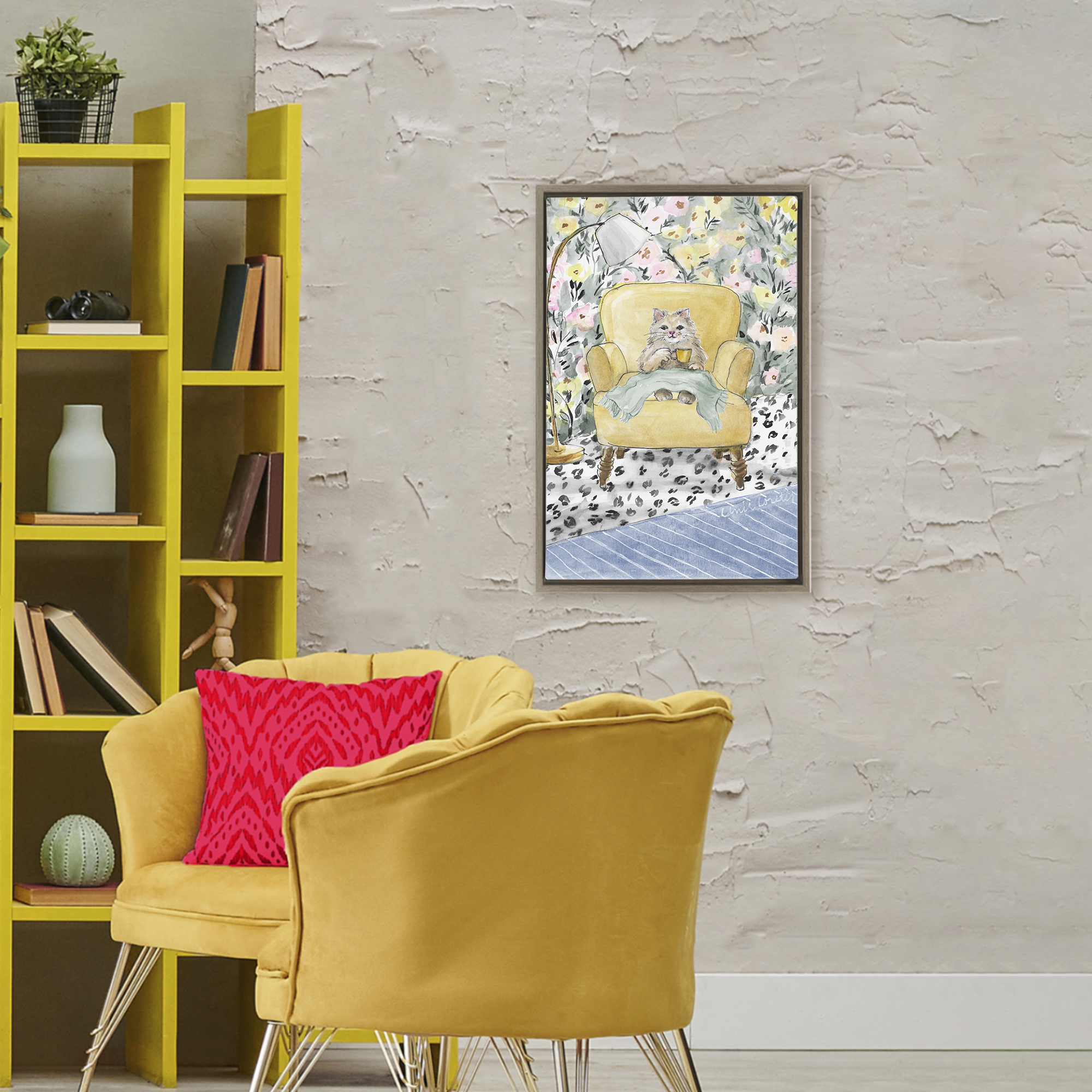 Stupell Industries Cozy Cat Relaxing Brown Framed Floater Canvas Wall Art, design by Lanie Loreth