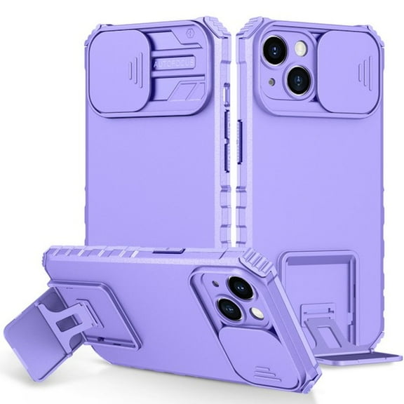 Camera Privacy Cover Hybrid Case with Kickstand for iPhone 14 - Purple