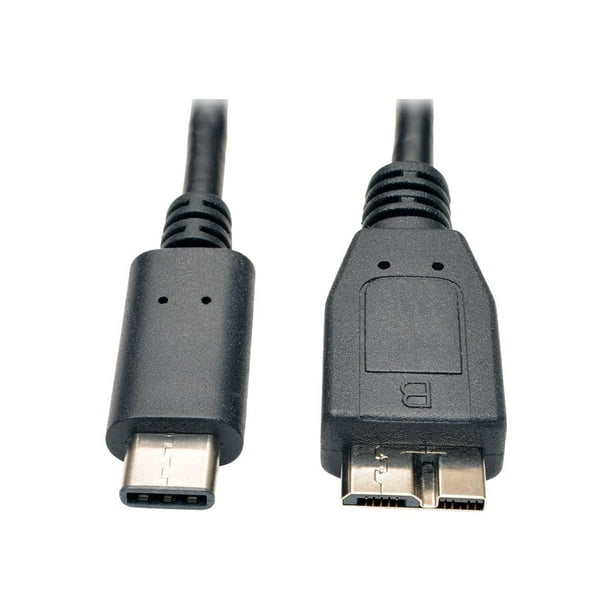 Eaton Tripp Lite Series USB-(m) B (m) C to USB Micro-B Cable (M/M) - USB 3.2, Gen 2 (10 Gbps), Thunderbolt 3 Compatible, 3 ft. (0.91 M) - Câble USB - 24 broches USB-C vers micro-USB type - USB 3.1 Gen 2 - 3 a - 3 ft - moulé - Noir