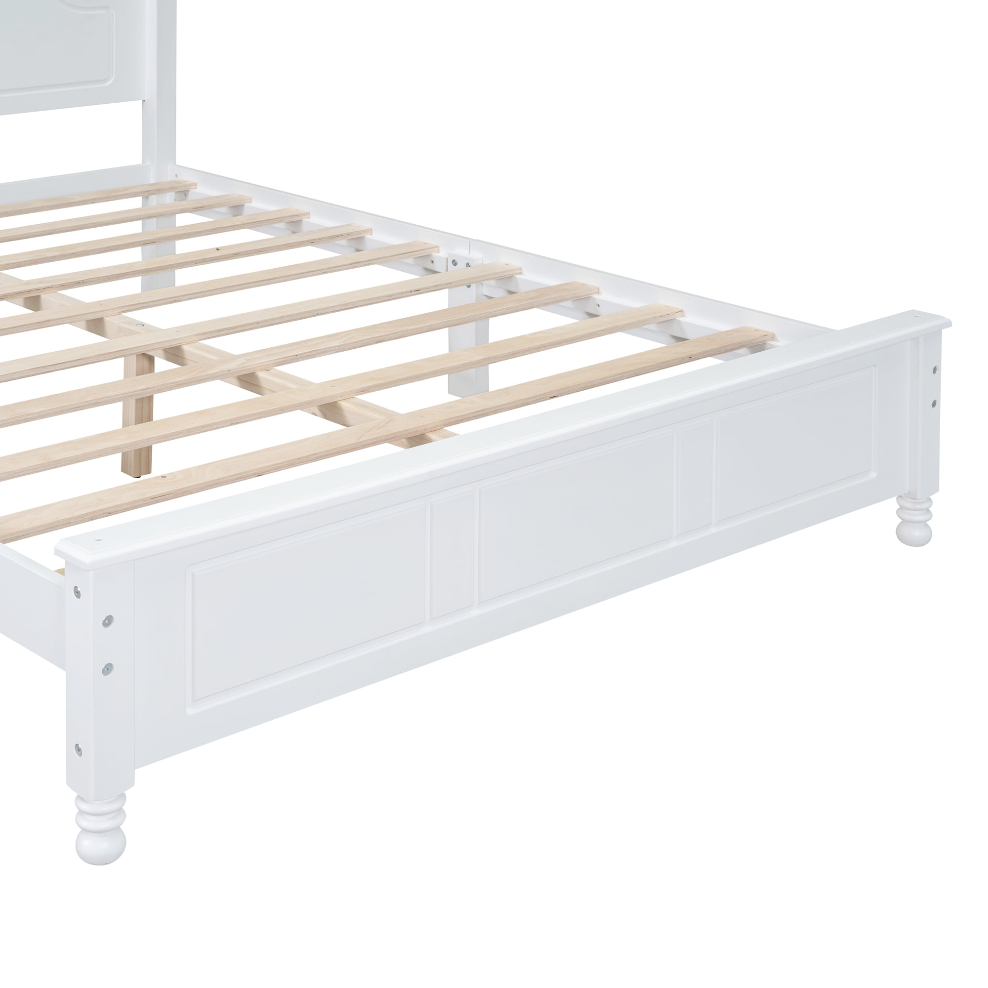 Aukfa Mid-Century Solid Wood Queen Bed Frame with 43" Tall Herringbone Headboard, Heavy Duty, White