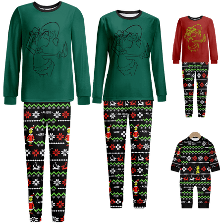 

Family Christmas Pajamas Christmas Grinch Printed Sizes Baby-Kids-Adult-Pet 2 Pieces Top and Pants Bodysuits Sleepwear Pajamas Set