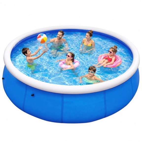 BN-LINK 10’ x 30” Above Ground Swimming Pool, Easy Set Up Inflatable Pool, Outdoor Above Ground Round Air Top Ring Pools for Kids and Family, Blue