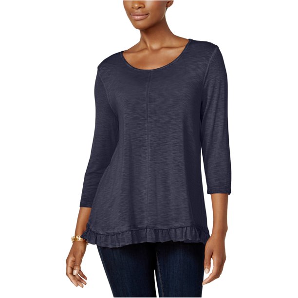 Camiseta básica con dobladillo con volantes Style&co para mujer azul extragrande