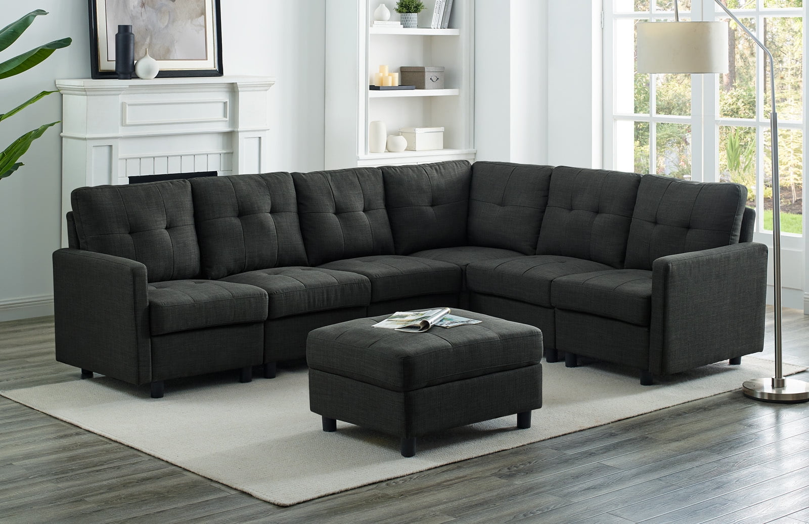 Lohoms Modern Sectional Sofa with Ottoman, 7pcs U-Shaped Sofa Couch Set ...