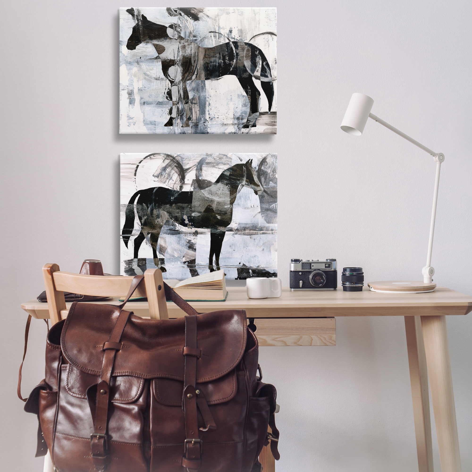 Stupell Industries Abstract Horse Silhouette Circles Animals Painting Wrapped Canvas Art Print Wall Art, 30 x 24, Set of 2
