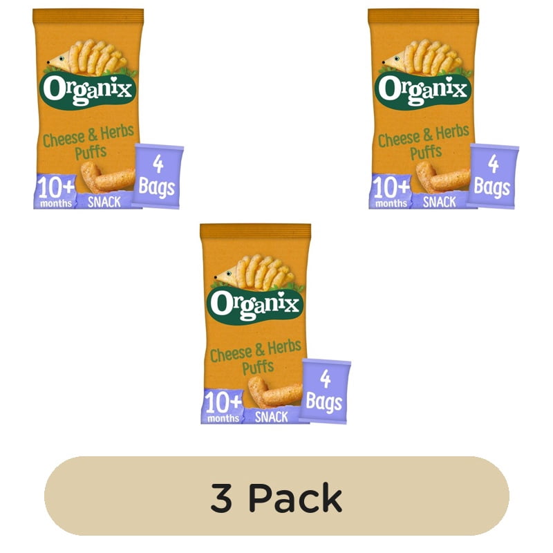 Organix Cheese & Herb Organic Baby Puffs Multipack 10 months+, 4 x 15g, British Import (Pack of 3)