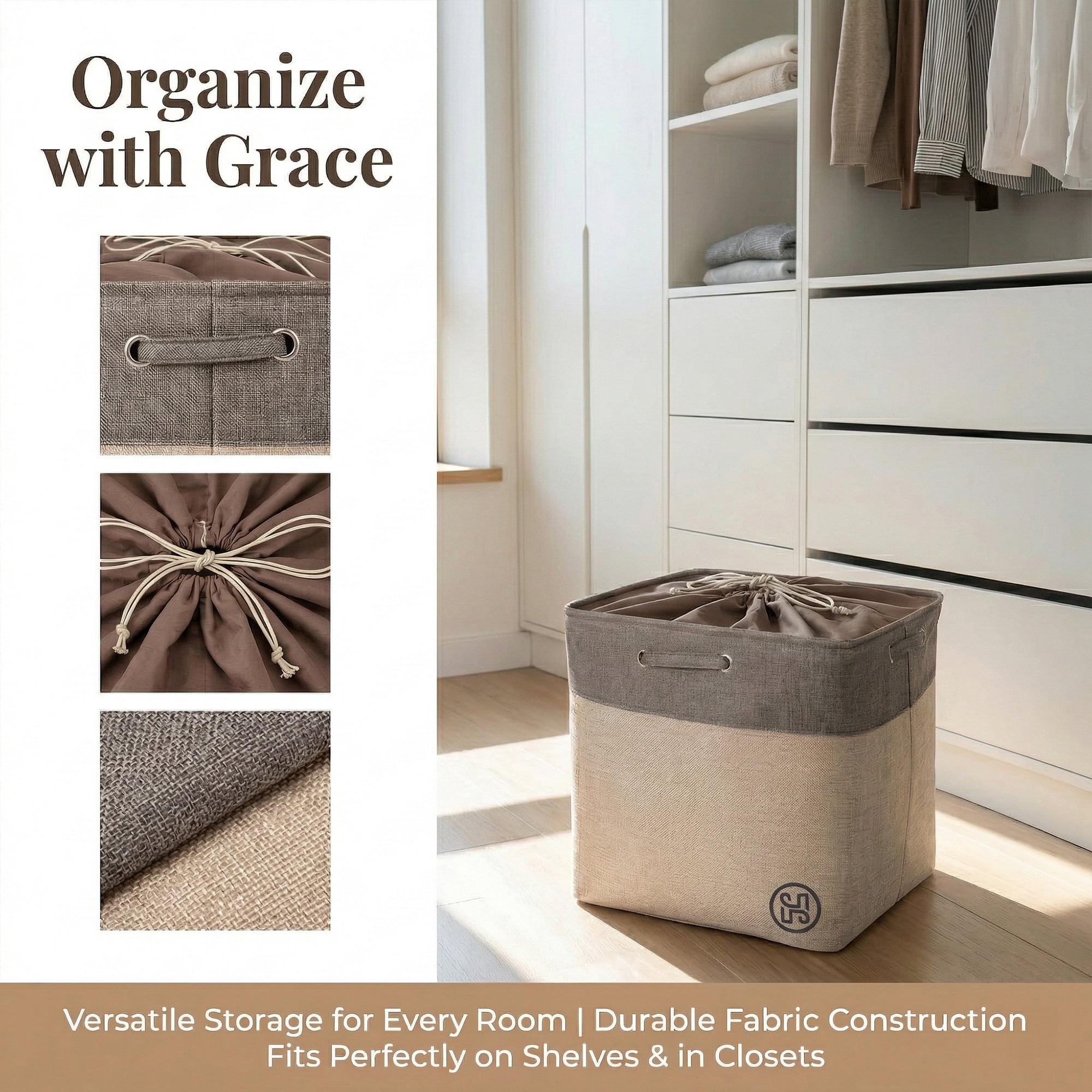 Unique Bargains Fabric Storage Bin with Handles Coffee 19.7*15.7*19.7in