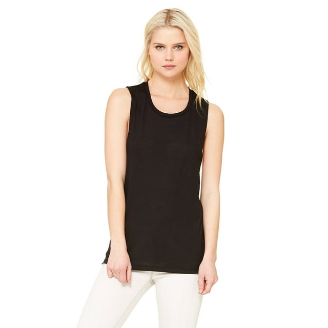 The Bella + Canvas Ladies Flowy Scoop Muscle Tank Top - BLACK - L