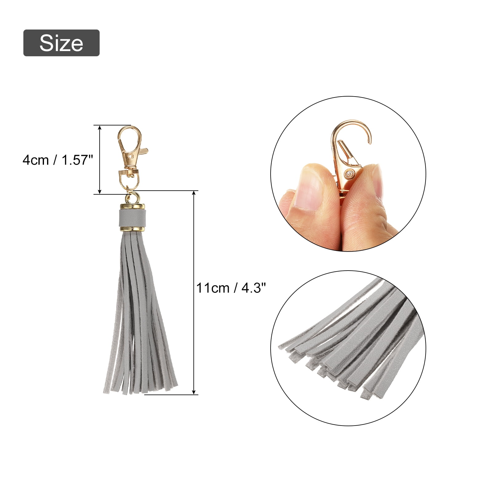 Unique Bargains PU Leather Tassels Keychain Charm with Lobster Swivel for Crafting Gray