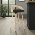 thumbnail image 2 of Sonia Modern Swivel Bar Height Stool with Black Upholstered Seat and Patterned Oak Wood Finish, 2 of 5