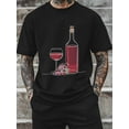 thumbnail image 5 of Men's T-Shirt Single Line Drawing Modern Art Red Wine Line Short Sleeve Casual Tee Classic Crew Neck T-Shirt for Men, S, 5 of 6
