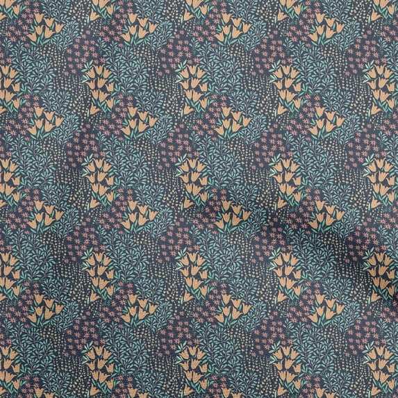 oneOone Cotton Poplin Navy Blue Fabric Asian Floral Fabric For Sewing Printed Craft Fabric By The Yard 42 Inch Wide