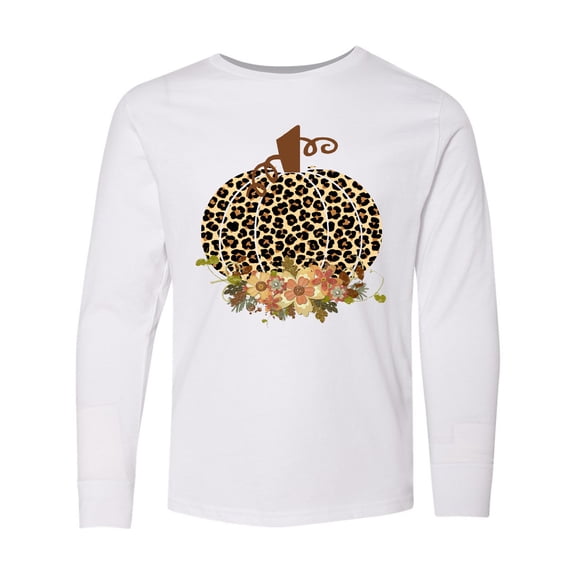 Inktastic Cheetah Print Pumpkin Long Sleeve Youth T-Shirt