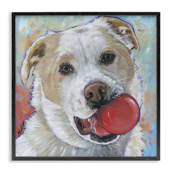 Stupell Industries Modern Dog & Ball Portrait Black Framed Giclee Art, 17 x 17, by Nadi Spencer