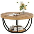 thumbnail image 3 of Fnova Coffee Table with 2 - Tier Storage, 32" Round Wood Coffee Table with Metal Legs, Modern Rustic Style Center Table for Living Room, Warm Brown and Black, 3 of 10