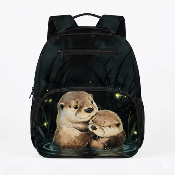 chaqlin Otter Print Backpack for Toddler Girls Shoulder Portable School Bookbag Backpacks Kids 13.5 Inches Kindergarten Backpack with Water Bottle Holder Pocket