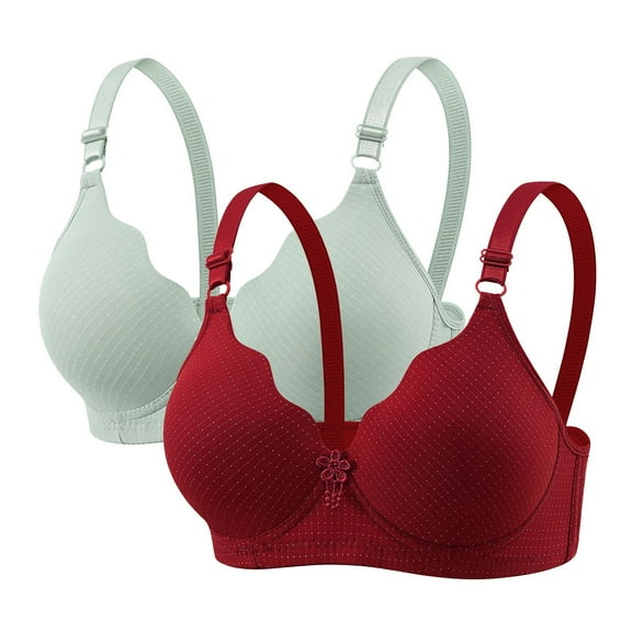 Amidoa Bras for Older Women Wire-Free Seamless Heavy Breast 2 Pcs Solid Bras Bralettes for Women L