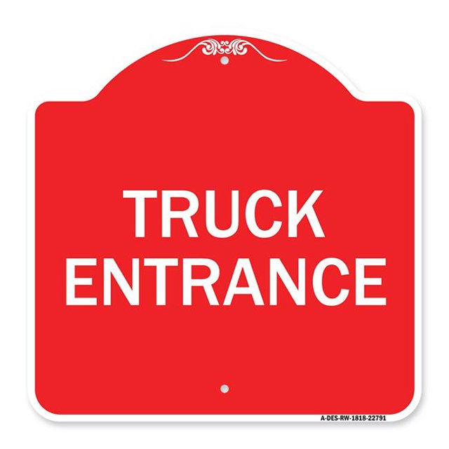 SignMission A-DES-RW-1818-22791 18 x 18 Po. Panneau de la Série Designer - Panneau d'Entrée de Circulation Camion Entrée, Rouge et Blanc