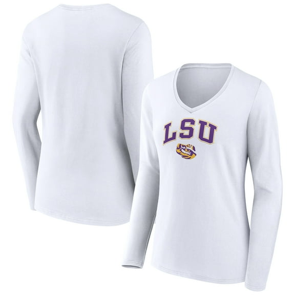 Women's White LSU Tigers Campus Long Sleeve V-Neck T-Shirt