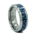 thumbnail image 1 of Metals Jewelry Men's / Women's 8mm Mirror Polished Tungsten Carbide Wedding Ring Blue & White Carbon Fiber Inlay Size 7.5, 1 of 5