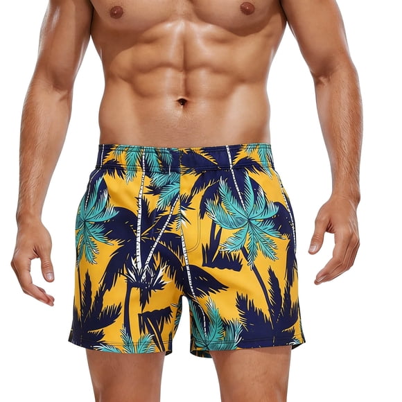 Men's Swim Shorts Quick Dry, Loose Fit Beach Trunks with Elastic Waist Drawstring, Digital Print Summer Swimwear for Hot Spring, Pool, Vacation