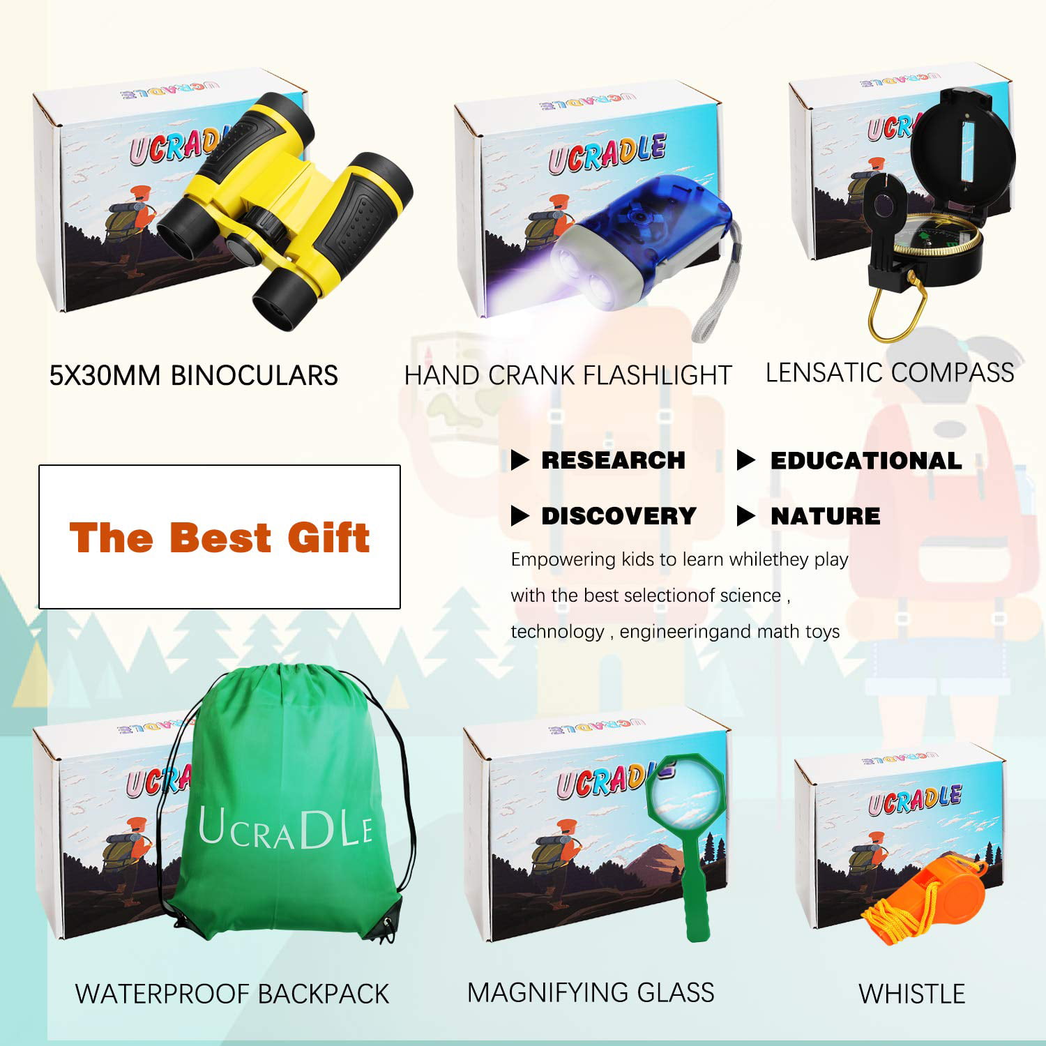 Magnifying Glass,Nature Explorer Bulk Best gift for Kids Age 3+ Outdoor Explorer Kit,STEM Educational Bug Catcher Set for Boys Girls Adventure Kit Fun Toys with Binoculars Compass