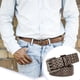 thumbnail image 4 of Qarigey Cinturones con tachuelas elegantes de 3 filas, cinturón hueco, correa informal para hombre, banda de cintura de cuero de vaca a la Cinturones Color café 115cm, 4 of 6
