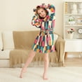 thumbnail image 3 of FORMRS Niños Bathrobe Unisex Hooded Robe Soft Plush Pajamas Sleepwear, Size 7-9T, Retro Geometric, 3 of 7