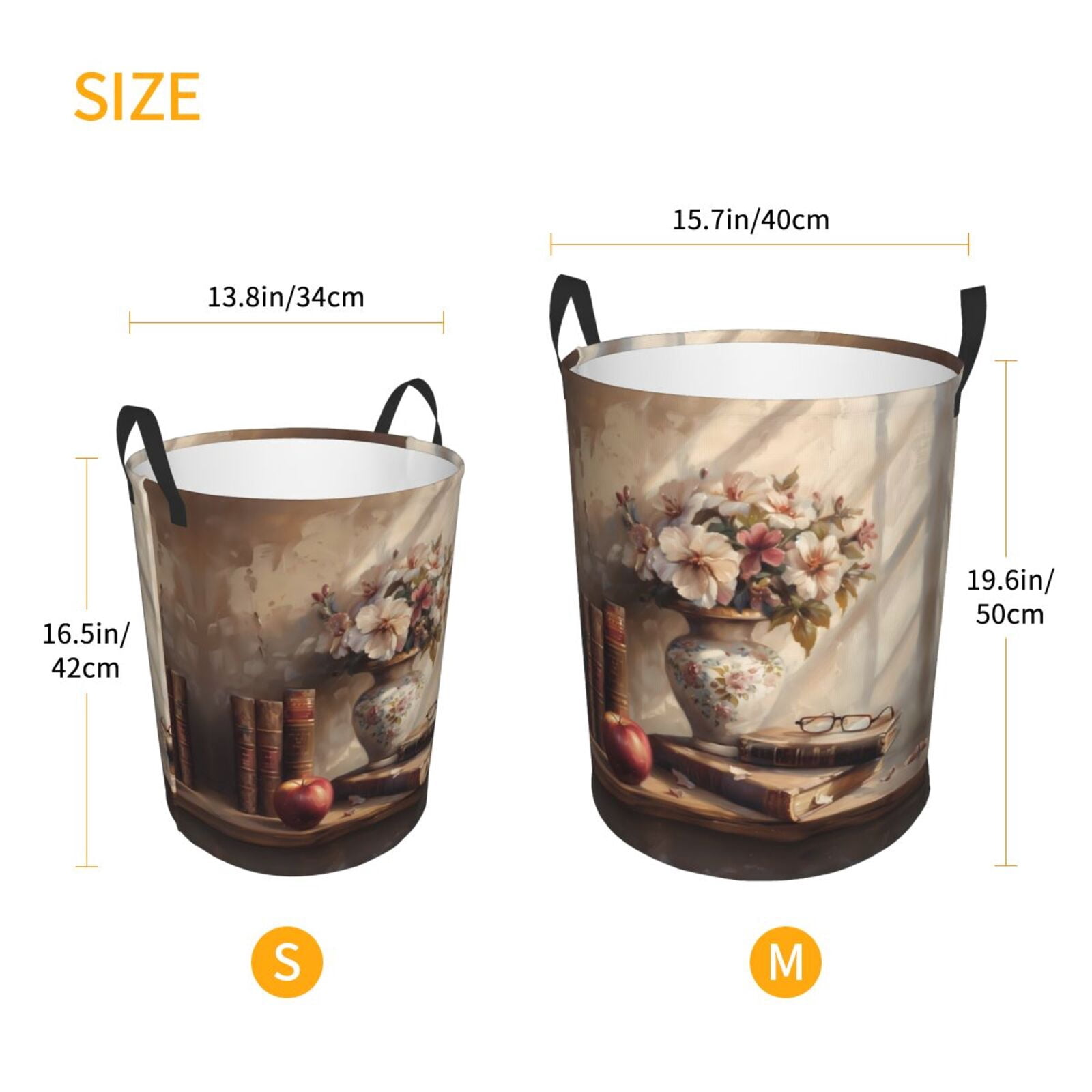 Large Laundry Basket with Handles - Vintage Floral Vase With Books Kids Baby Dirty Clothes Laundry Hamper for Bedroom Aesthetic