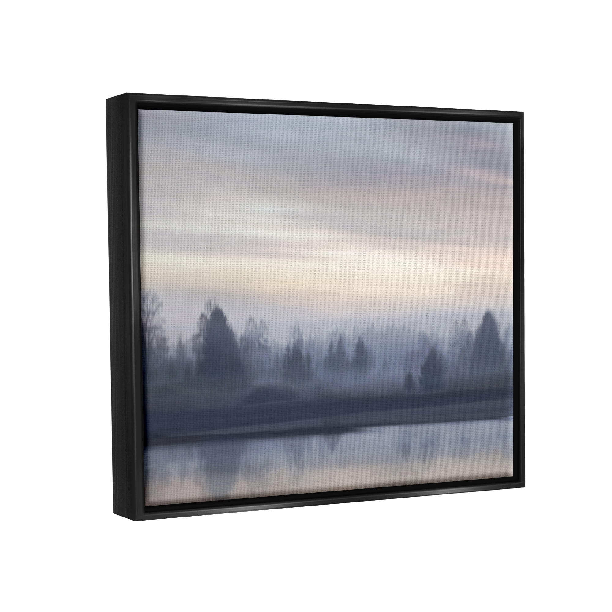 Stupell Industries Grey Woodland Lake Landscape Painting Black Floater Framed Canvas Art Print Wall Art, 31 x 25