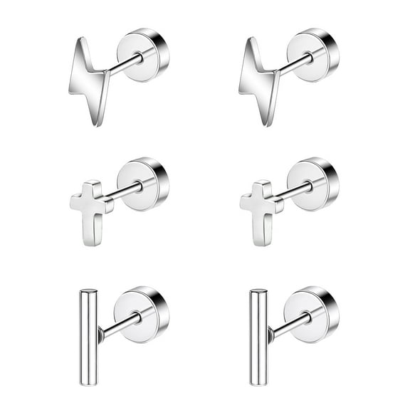ZS 20G 3 Pairs Cross Stud Earring Lightning Cartilage Conch Helix Piercing Cylinder Ear Piercing Jewelry