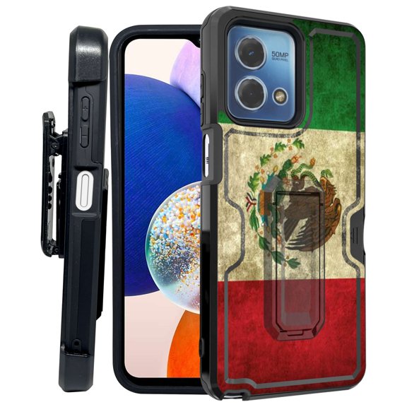 ANJ  Rugged Shockproof Kickstand Hybrid Case with Card Slot and Holster   Tempered Glass Cover for Motorola Moto G Stylus 5G (2023) - Distressed Mexican Flag