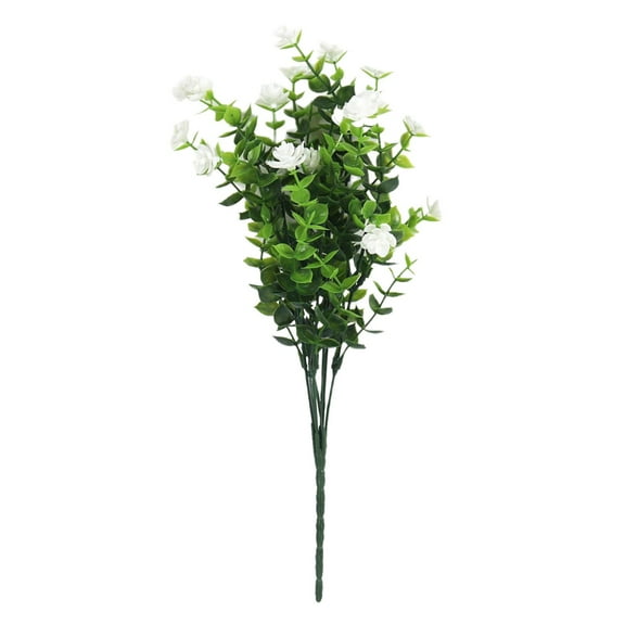 Nanoei Artificial Camellia Eucalyptus Stems, Plastic Faux Flowers for Outdoor Garden, Yard Patio Decor, Realistic Greenery Bouquet White