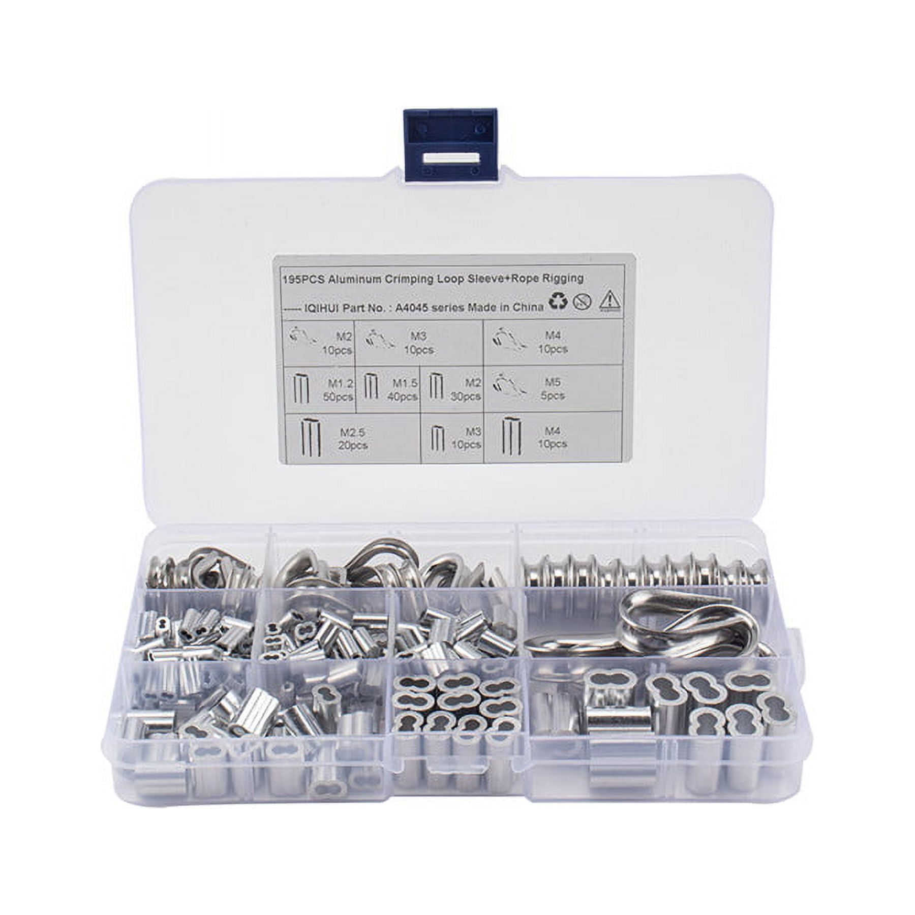 Phyun Stainless Steel Thimble 6-Size Aluminum Crimping Loop Sleeve Assortment Kit For Wire Rope Cable Thimbles Rigging