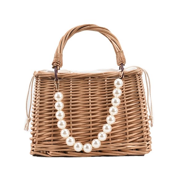 DEBGFS Fashion Straw Bags for Women Beach Rattan Woven Tote Handbags Ladies Summer Top-handle Bags Hobo Purse with Pearl Ornaments(C),c
