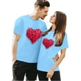 thumbnail image 3 of Chandails Mignons pour Couples Assortis Imprimé Cœur de la Saint-Valentin Léger Mince Décontracté Col Rond Manches Courtes T-Shirt Confortable Confortable Doux Respirant Mari Femme Blouse Tee Bleu Pâle S, 3 of 6